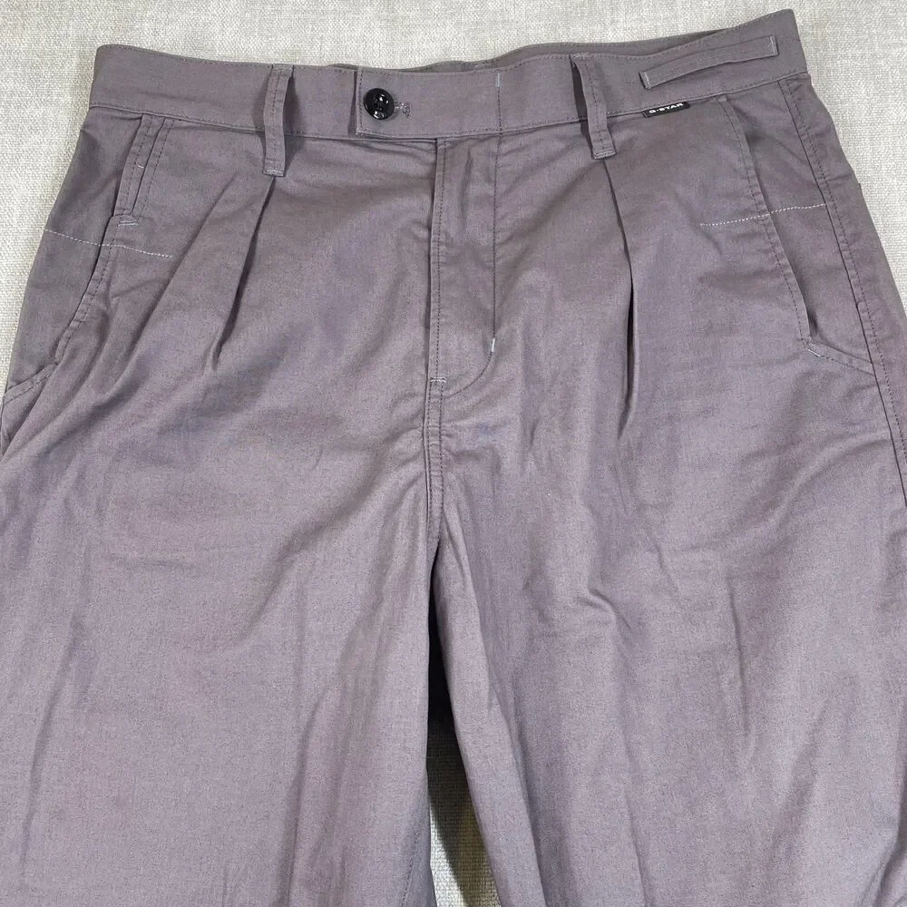 G-Star RAW Pants Mens 34x26 (Tag 34x30) Gray Pleated Work Chino Relaxed Tapered